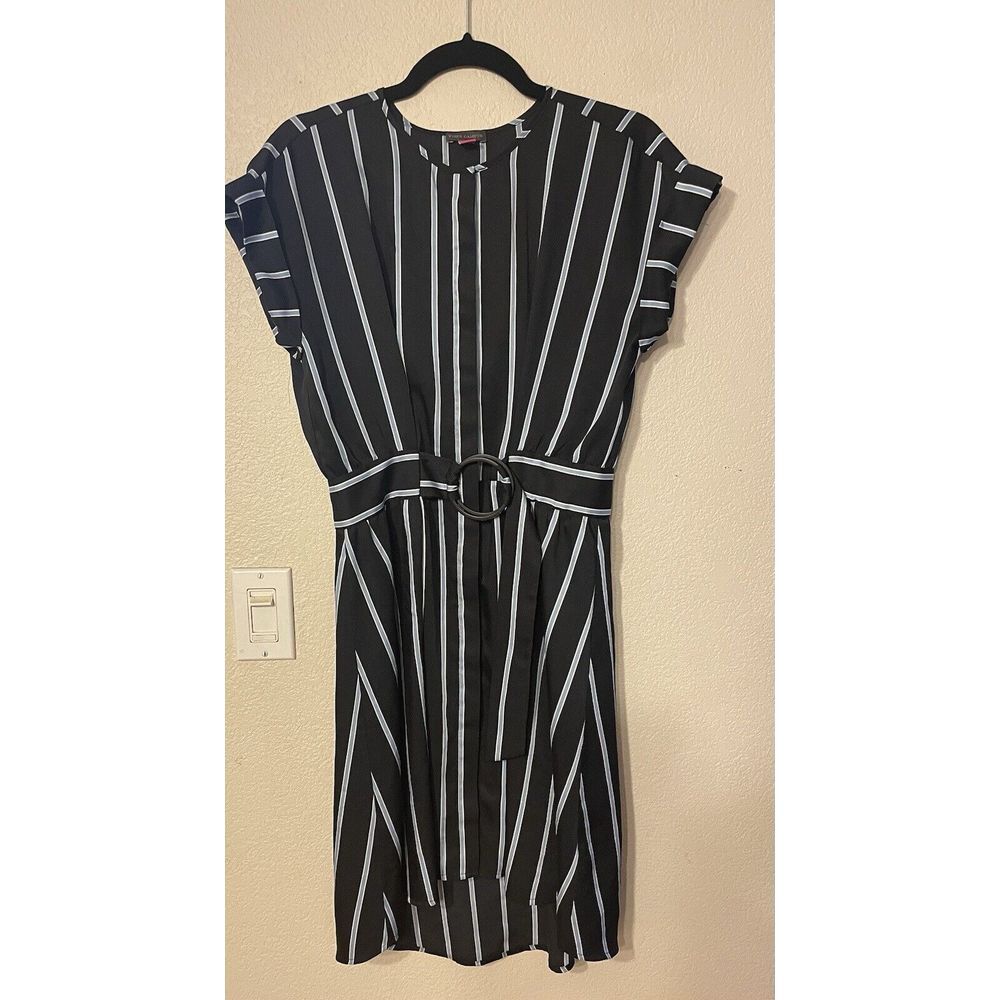 VINCE CAMUTO Size XS Short Sleeve Tiered‎ Belted Dress Striped Women's